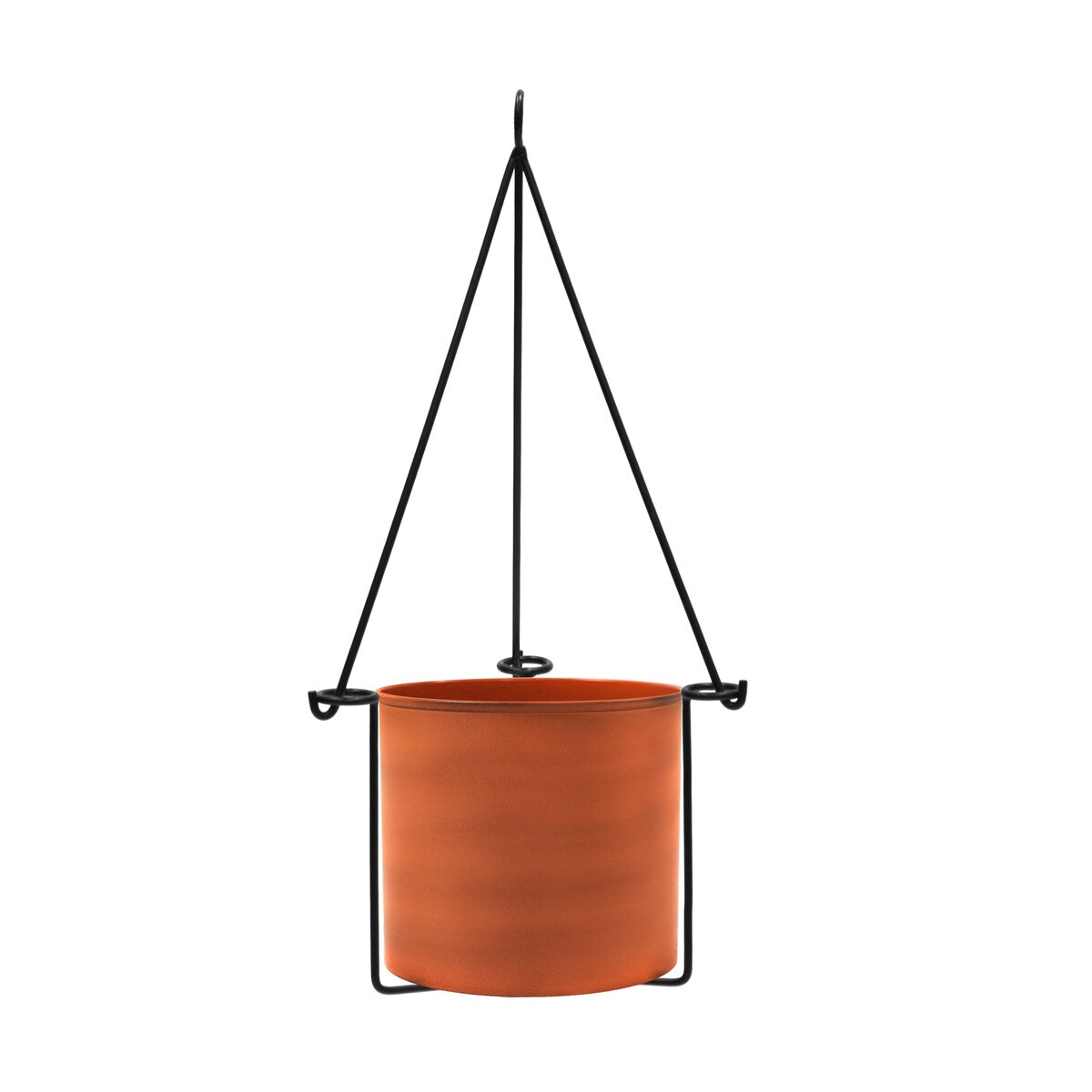 Achla Designs 22.5"H Black Wrought Iron Indoor Outdoor Vera Hanging Planter w/Cylindrical Galvanized Steel Pot