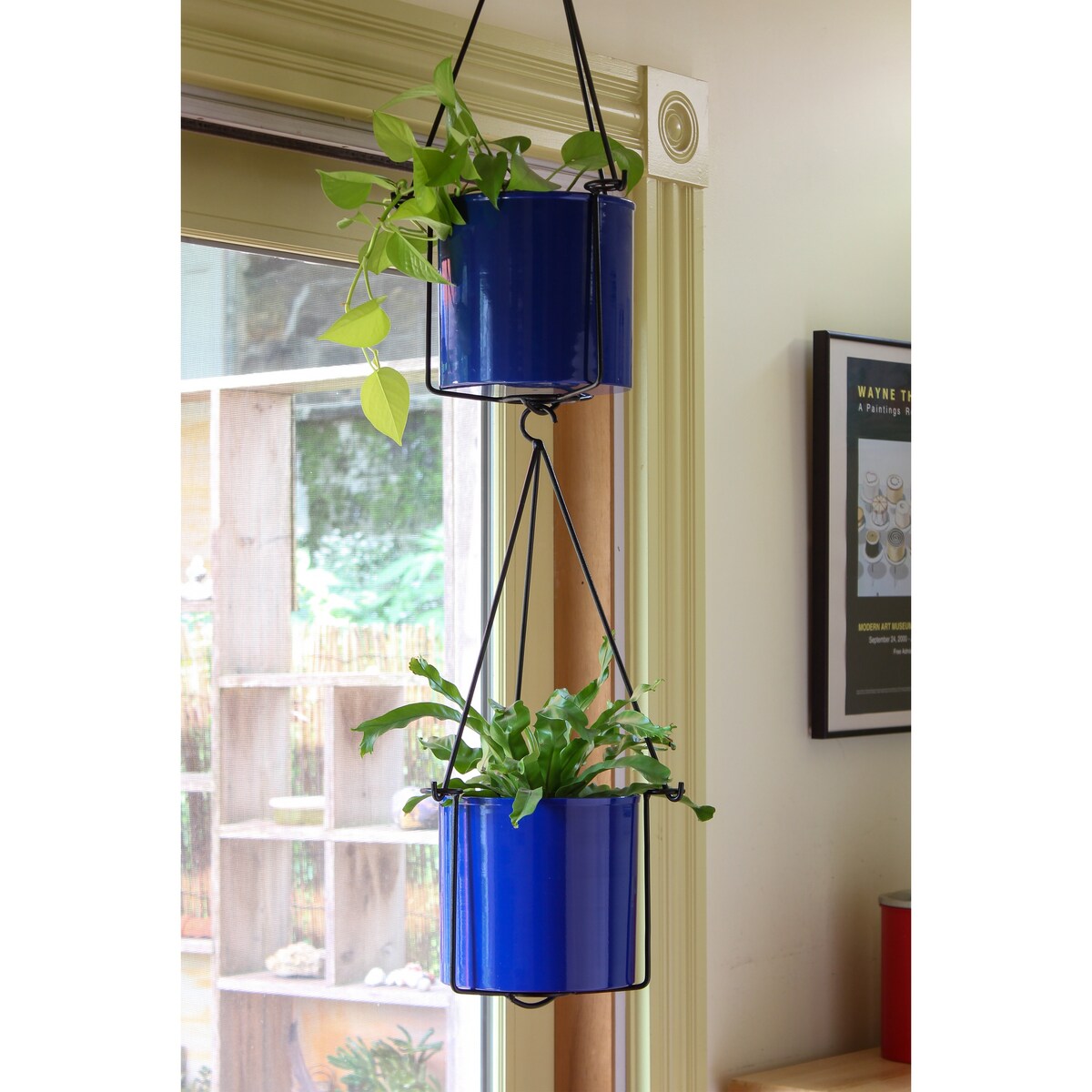 Achla Designs 22.5"H Black Wrought Iron Indoor Outdoor Vera Hanging Planter w/Cylindrical Galvanized Steel Pot