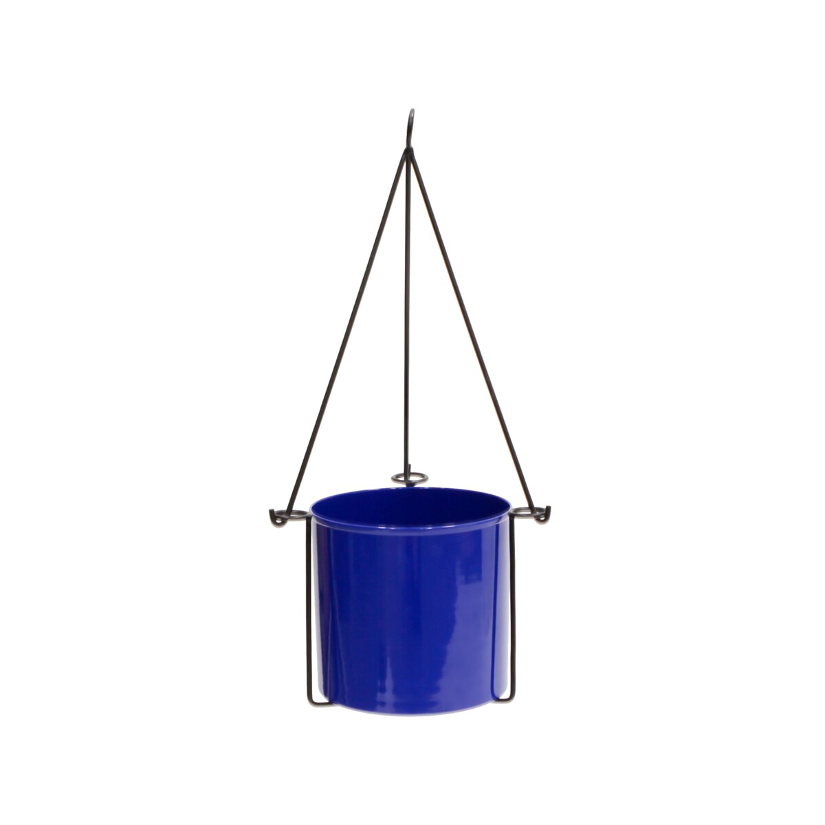 Achla Designs 22.5"H Black Wrought Iron Indoor Outdoor Vera Hanging Planter w/Cylindrical Galvanized Steel Pot