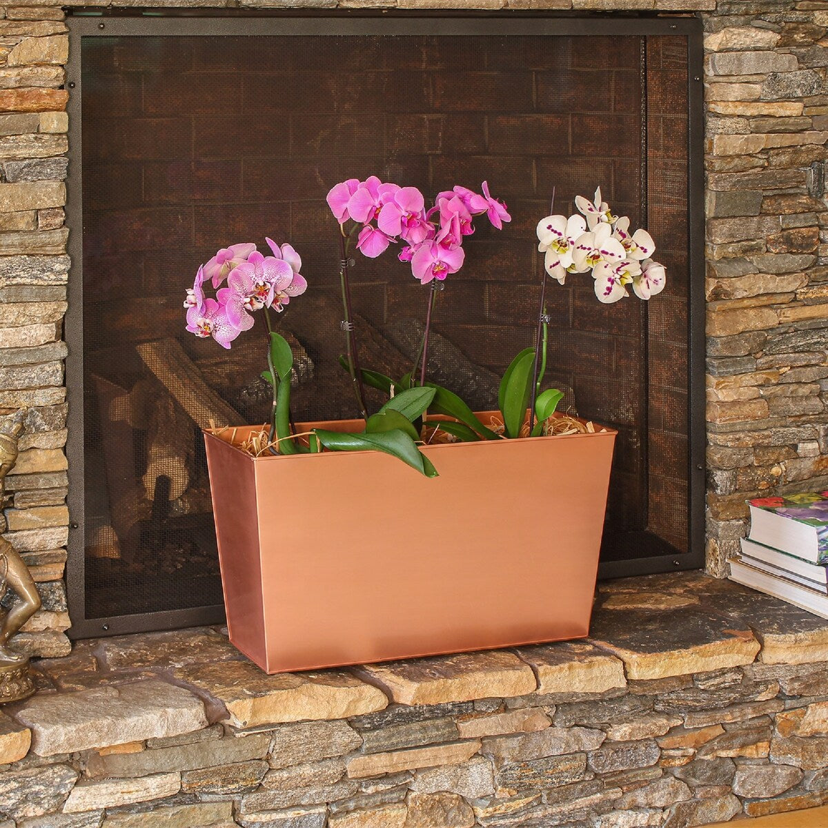 Achla Designs 22" W Rectangle Copper Plated Galvanized Steel Flower Box, Indoor Outdoor Use