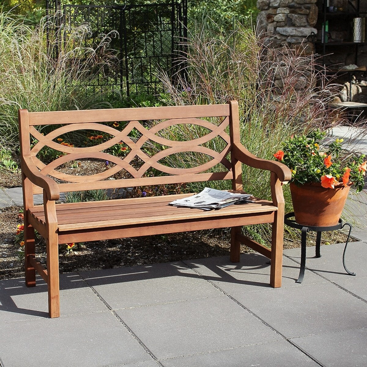 Achla Designs 3.9FT Natural Oil Finish Wooden Indoor/Outdoor Hennell Bench, Home Patio Garden Deck Seating