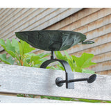 Achla Designs Aspen Leaf Birdbath w/ Over Rail Bracket, 17 Inch Tall, Antique Brass Plated