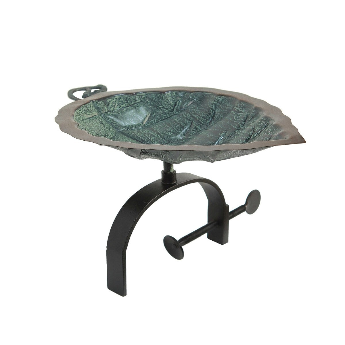 Achla Designs Aspen Leaf Birdbath w/ Over Rail Bracket, 17 Inch Tall, Antique Brass Plated
