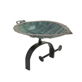 Achla Designs Aspen Leaf Birdbath w/ Over Rail Bracket, 17 Inch Tall, Antique Brass Plated