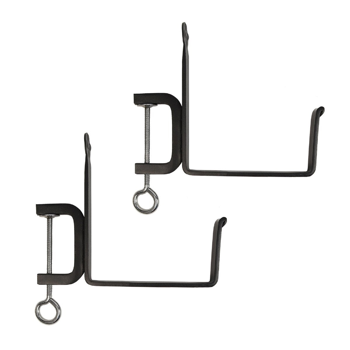 Achla Designs Pair of Clamp-On Flower Box Brackets, 6 Inch Wide, Black Powder Coat Finish
