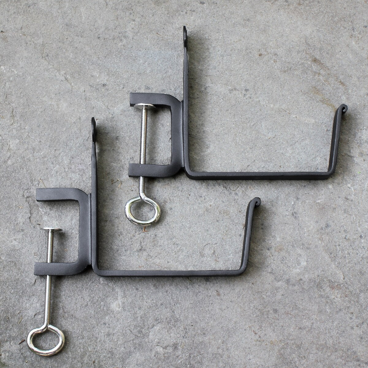 Achla Designs Pair of Clamp-On Flower Box Brackets, 6 Inch Wide, Black Powder Coat Finish
