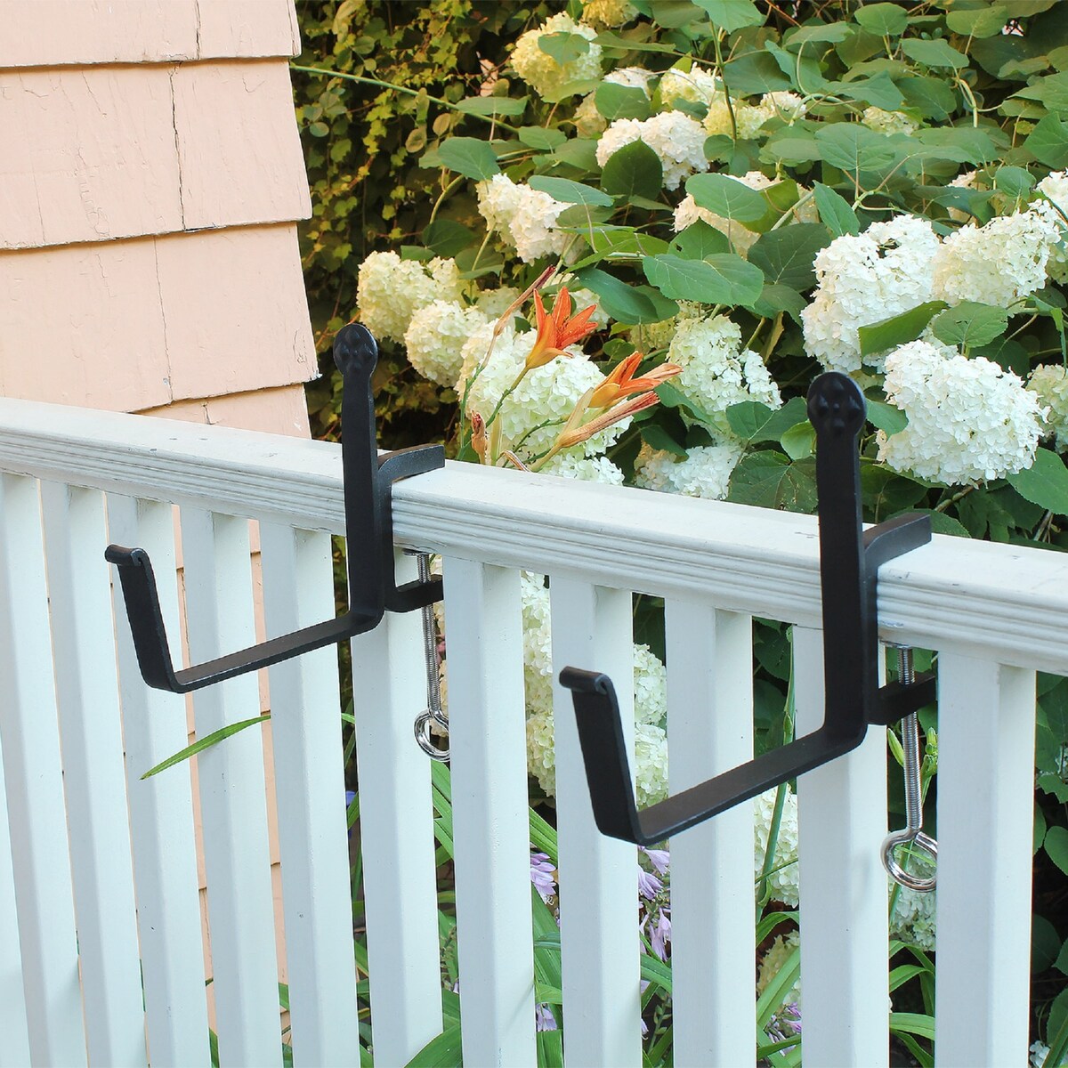 Achla Designs Pair of Clamp-On Flower Box Brackets, 6 Inch Wide, Black Powder Coat Finish
