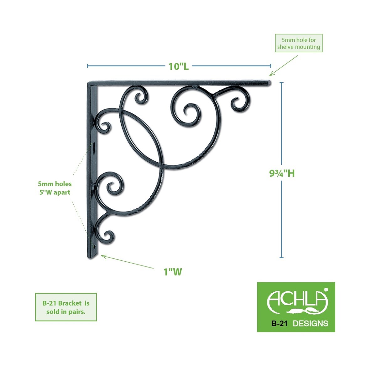 Achla Designs Scroll Shelf Bracket, 10 Inch Diameter, Black Powder Coat Finish