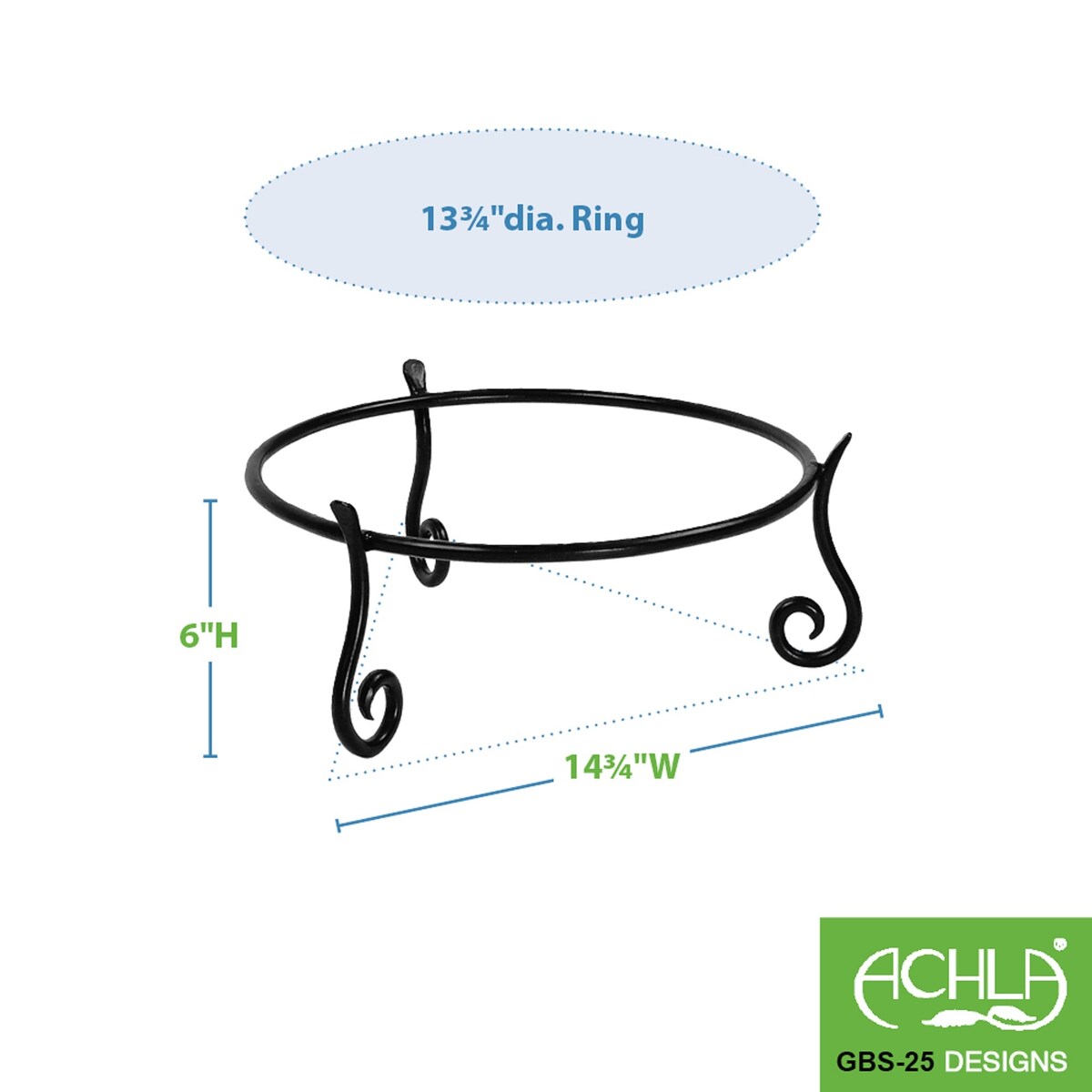 Achla Designs Short Ring Stand II for Planter, Birdbath, Gazing Ball, 14.75 Inch Diameter, Black Powder Coat Finish