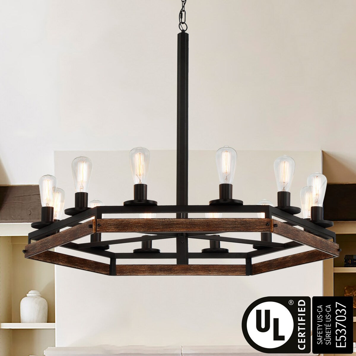 Acroma 12 Light 40In Modern Farmhouse Wagon Wheel Chandelier-UL