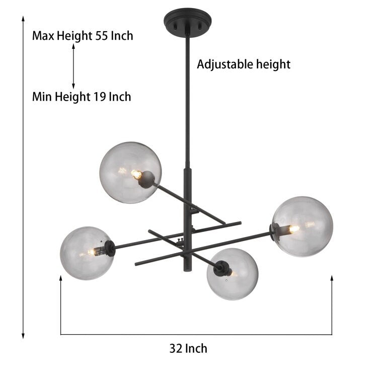 Acroma 4-Light SputnikB Black Modern Chandelier-UL - N/A