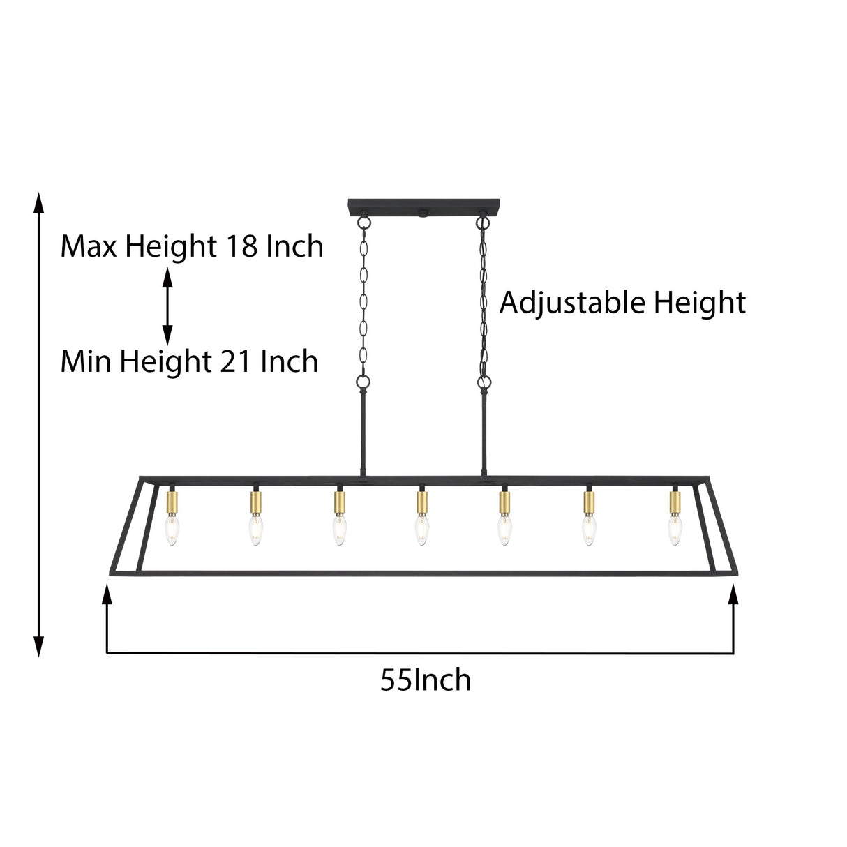 55In Farmhouse Black/ Gold 7-light Linear Dining Chandelier with UL Certified - 55 inches