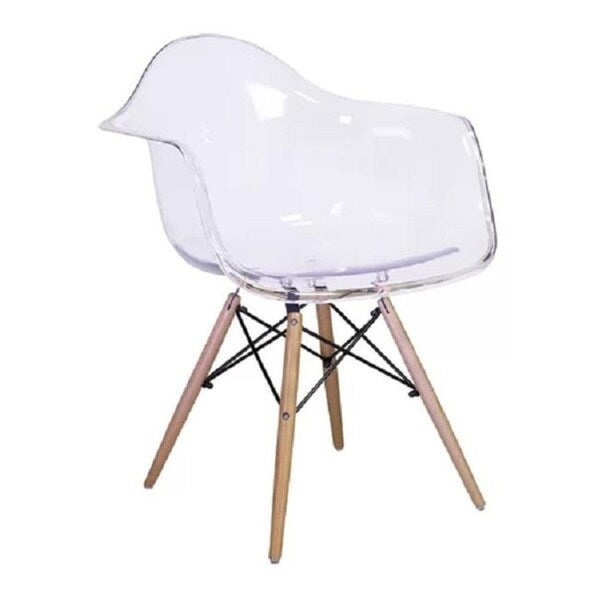 Acrylic Bucket Chair with Natural wood Legs Clear finish