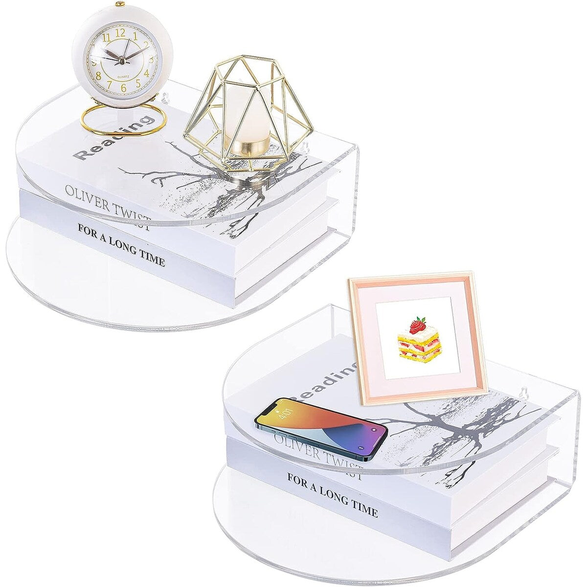 Acrylic Floating Nightstand Set of 2, Wall Mounted Bedside 10"D x 10.5"W x 4"H