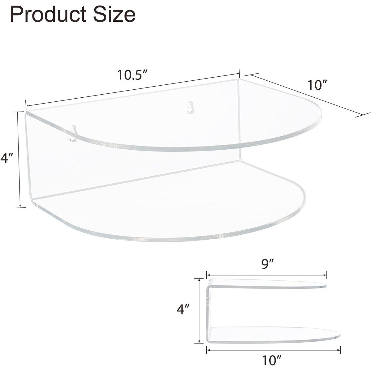 Acrylic Floating Nightstand Set of 2, Wall Mounted Bedside 10"D x 10.5"W x 4"H