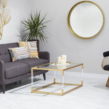 Acrylic Plastic or Metal with Glass Top and Acrylic Legs or Silver Frame Support Coffee Table- Gold or Clear - Roche River Decor