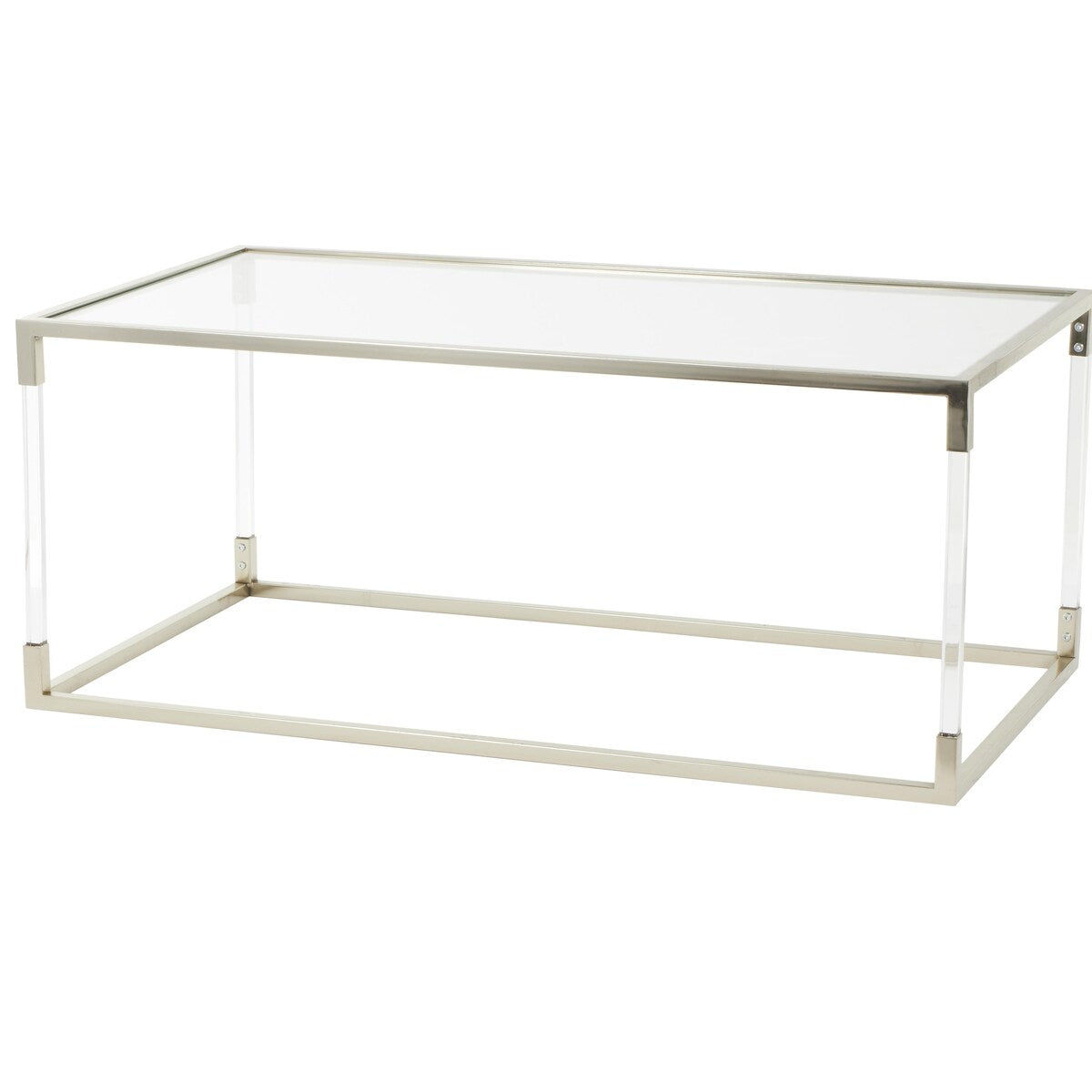 Acrylic Plastic or Metal with Glass Top and Acrylic Legs or Silver Frame Support Coffee Table- Gold or Clear - Roche River Decor