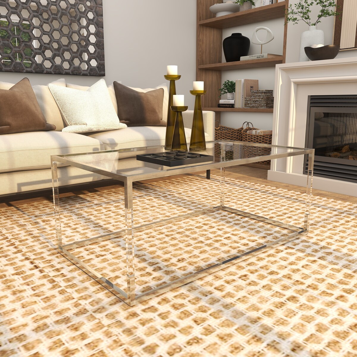 Acrylic Plastic or Metal with Glass Top and Acrylic Legs or Silver Frame Support Coffee Table- Gold or Clear - Roche River Decor