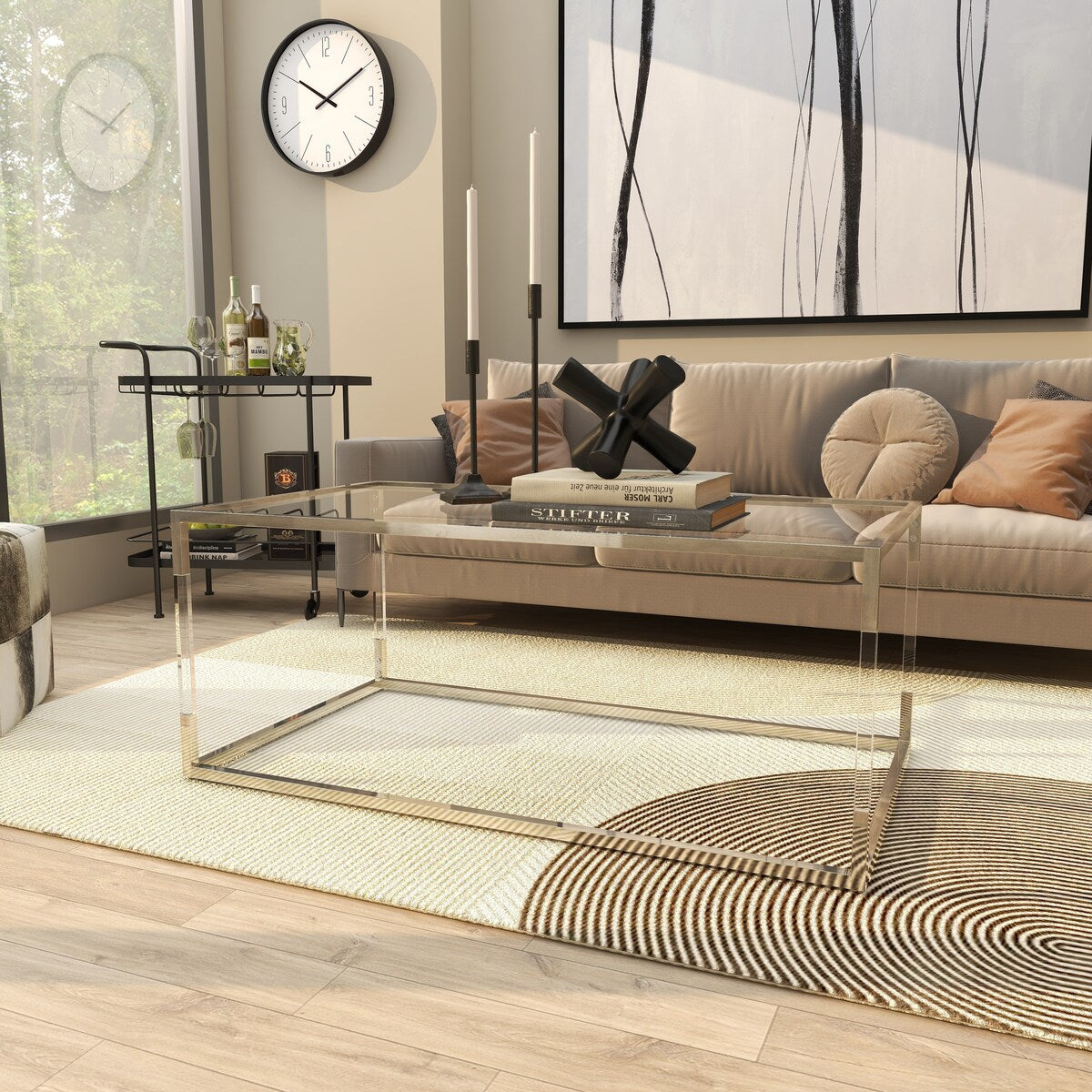 Acrylic Plastic or Metal with Glass Top and Acrylic Legs or Silver Frame Support Coffee Table- Gold or Clear - Roche River Decor