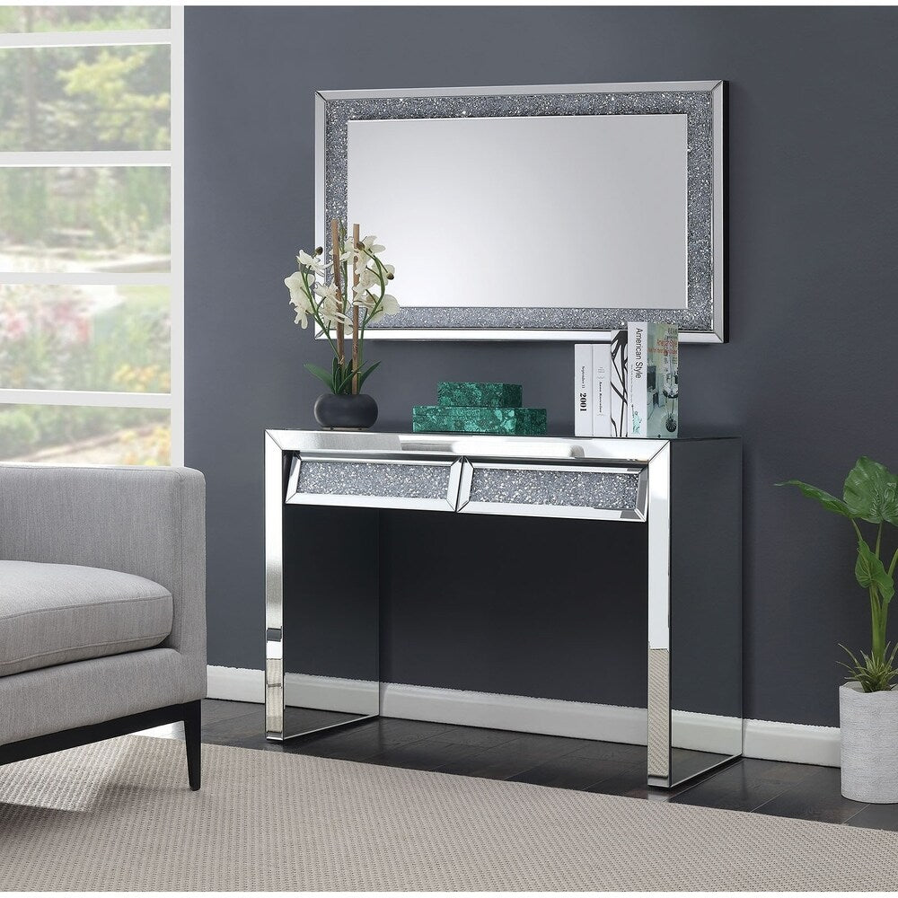 Acrylic Two Drawer Dressing Table with Shimmer Accent On Front, Silver