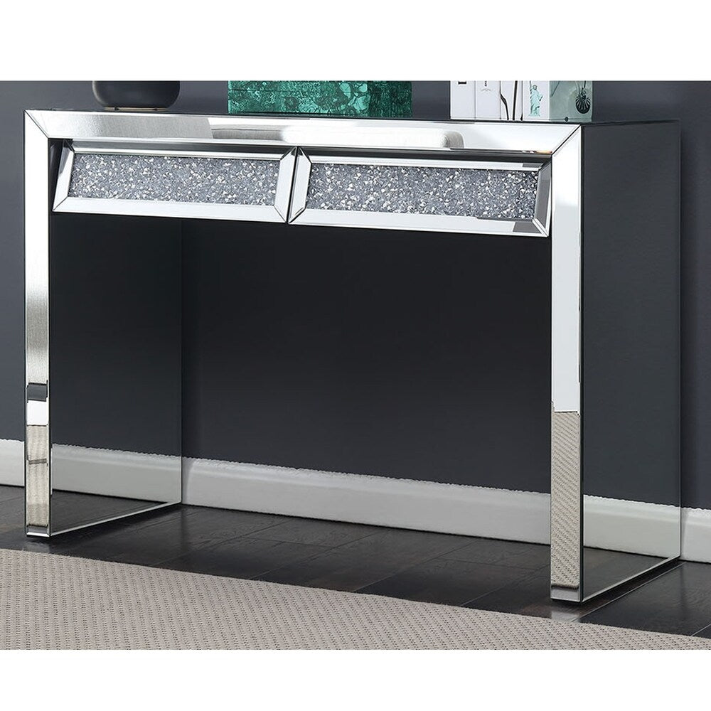 Acrylic Two Drawer Dressing Table with Shimmer Accent On Front, Silver