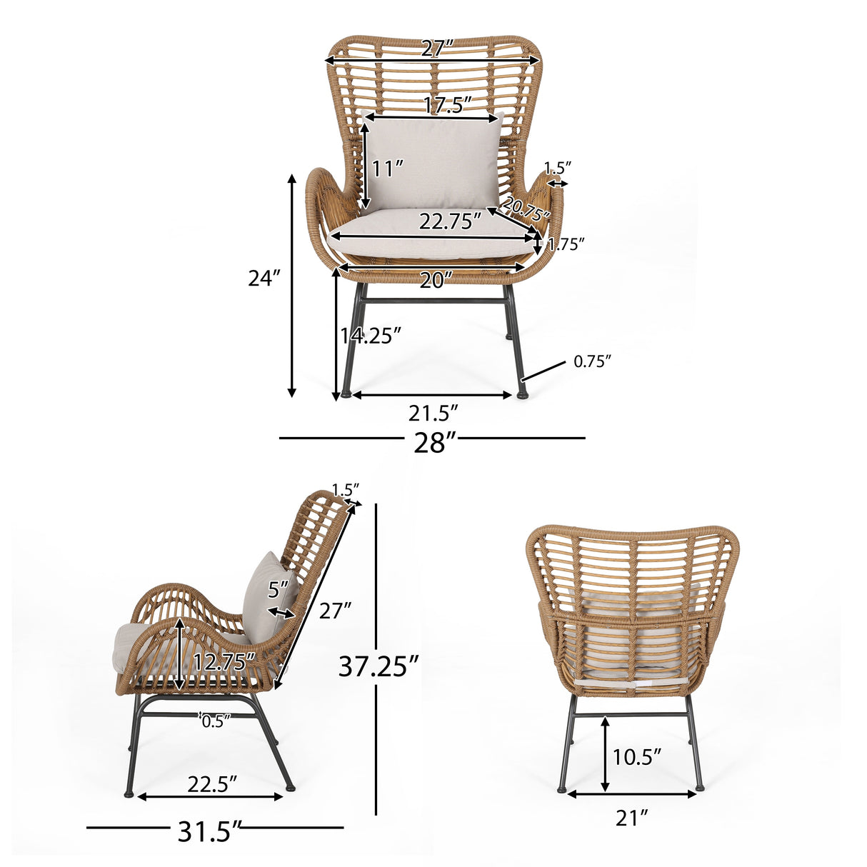Acuna Outdoor 3 Piece Wicker Chat Set with Cushions by Christopher Knight Home