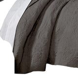 Ada 3 Piece Microfiber Full Size Quilt Set, Mandala Embroidery, Dark Gray