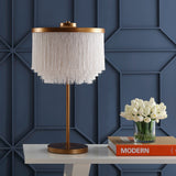 Adam 27.5" Fringed/Metal LED Table Lamp, Gold/White by JONATHAN Y