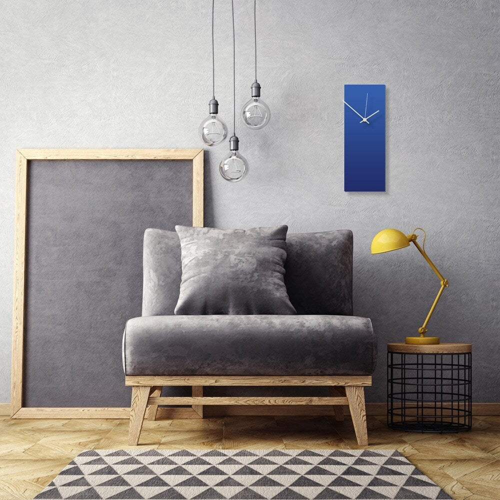Adam Schwoeppe 'Blueout White Clock' 6in x 16in Contemporary Clock on Aluminum Polymetal