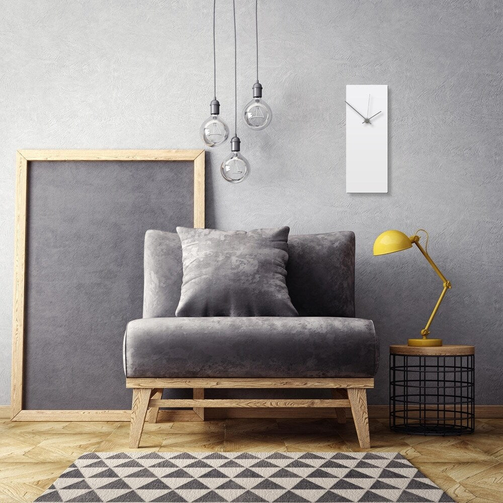Adam Schwoeppe 'Whiteout Grey Clock' 6in x 16in Contemporary Clock on Aluminum Polymetal