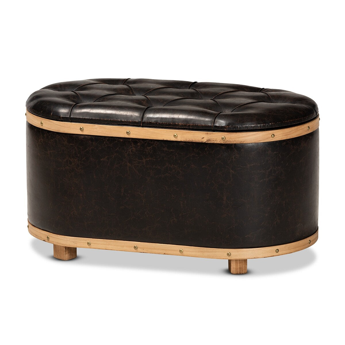 Adana Modern Faux Leather and Wood Storage Ottoman