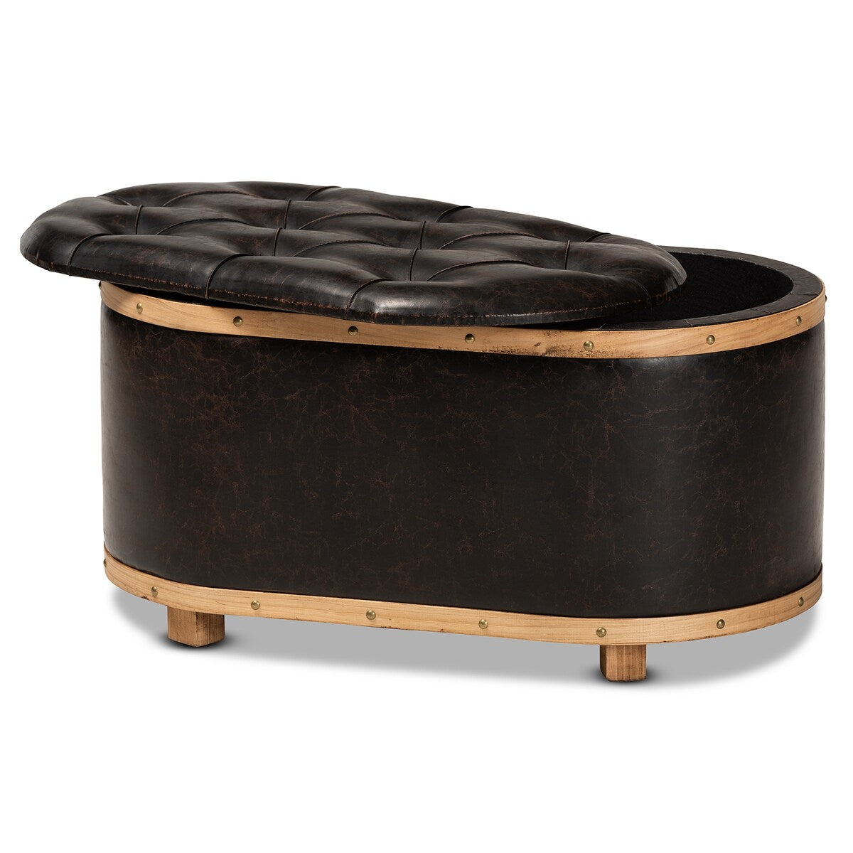 Adana Modern Faux Leather and Wood Storage Ottoman