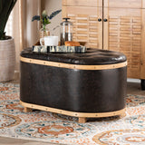 Adana Modern Faux Leather and Wood Storage Ottoman