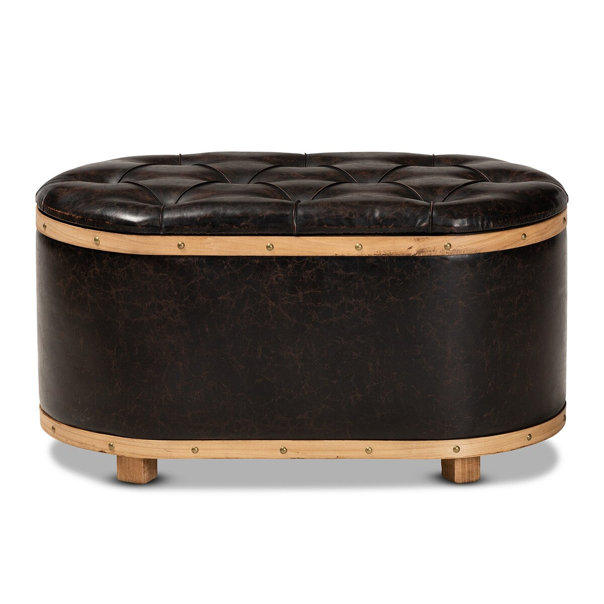 Adana Modern Faux Leather and Wood Storage Ottoman