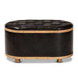 Adana Modern Faux Leather and Wood Storage Ottoman