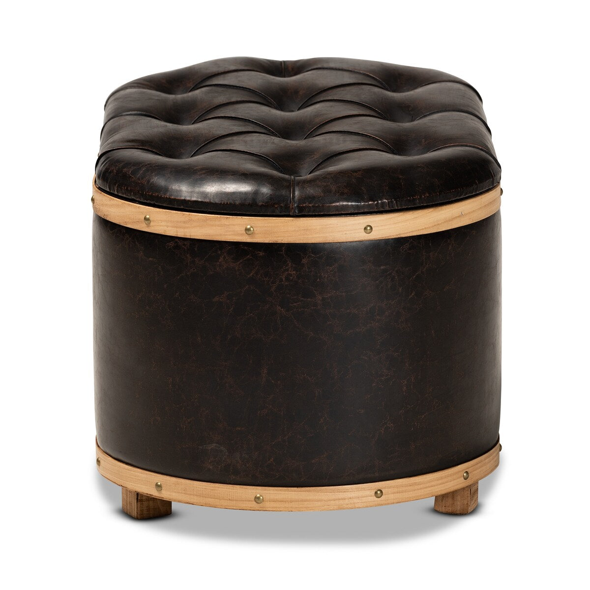 Adana Modern Faux Leather and Wood Storage Ottoman