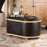 Adana Modern Faux Leather and Wood Storage Ottoman