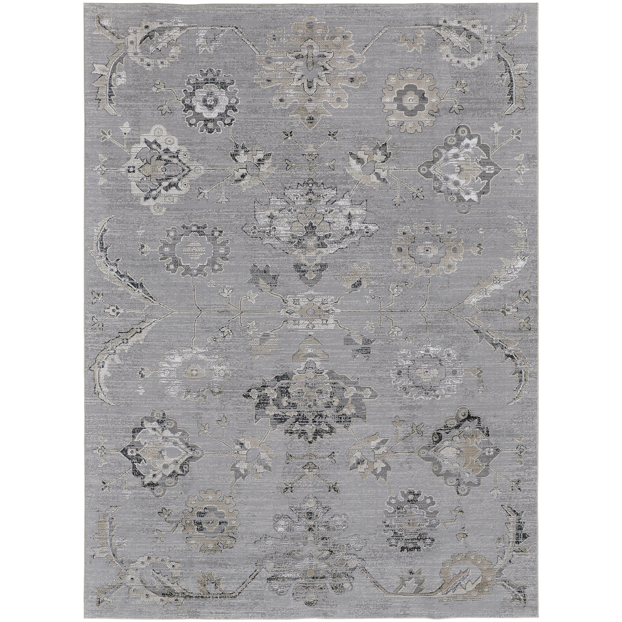 Adana Transitional Metallic Rug, Silver Gray/Ivory, Area Rug