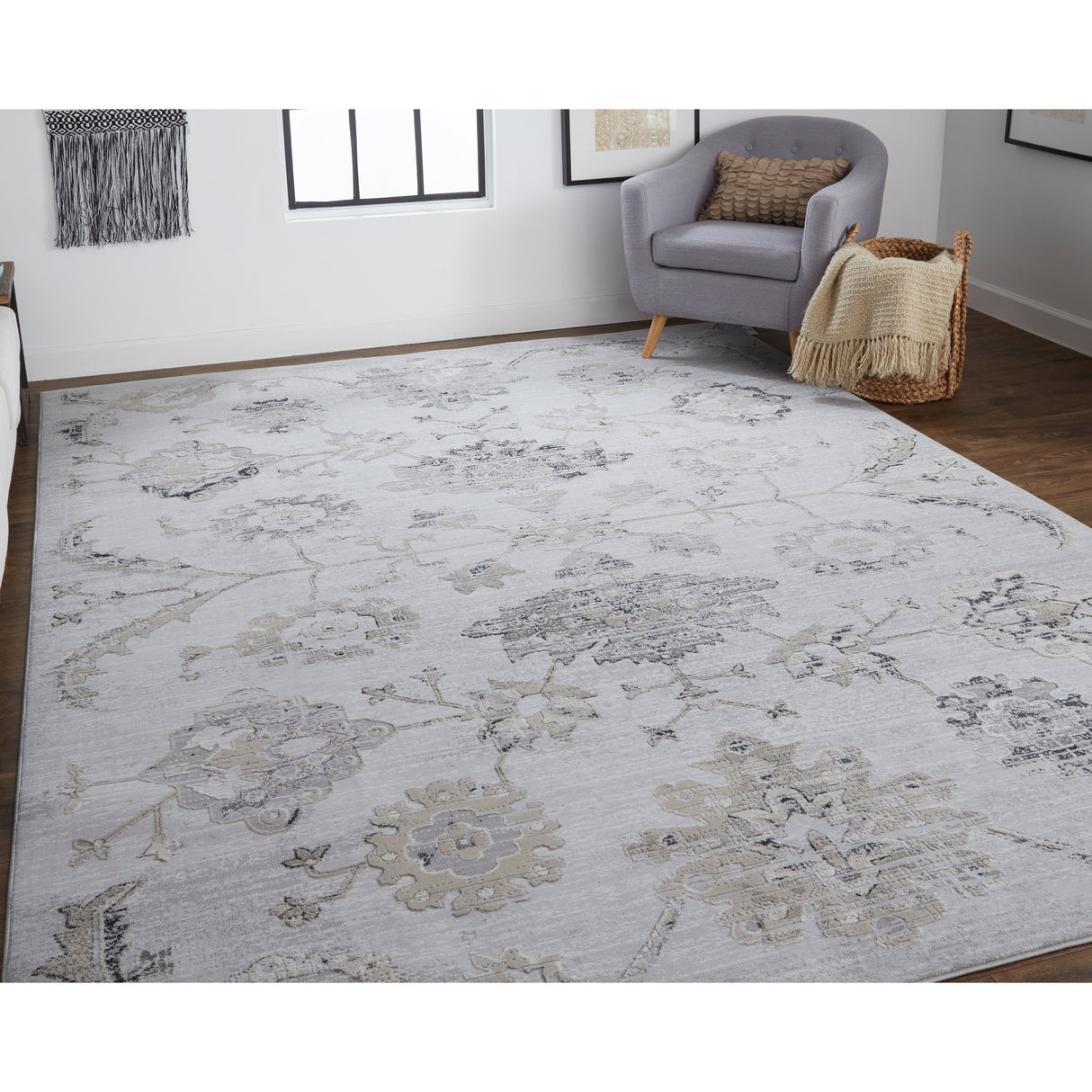 Adana Transitional Metallic Rug, Silver Gray/Ivory, Area Rug
