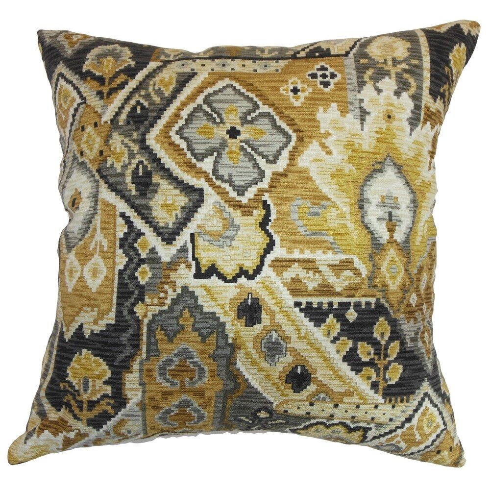 Adarna Floral Gold Onyx Feather and Down Filled Throw Pillow
