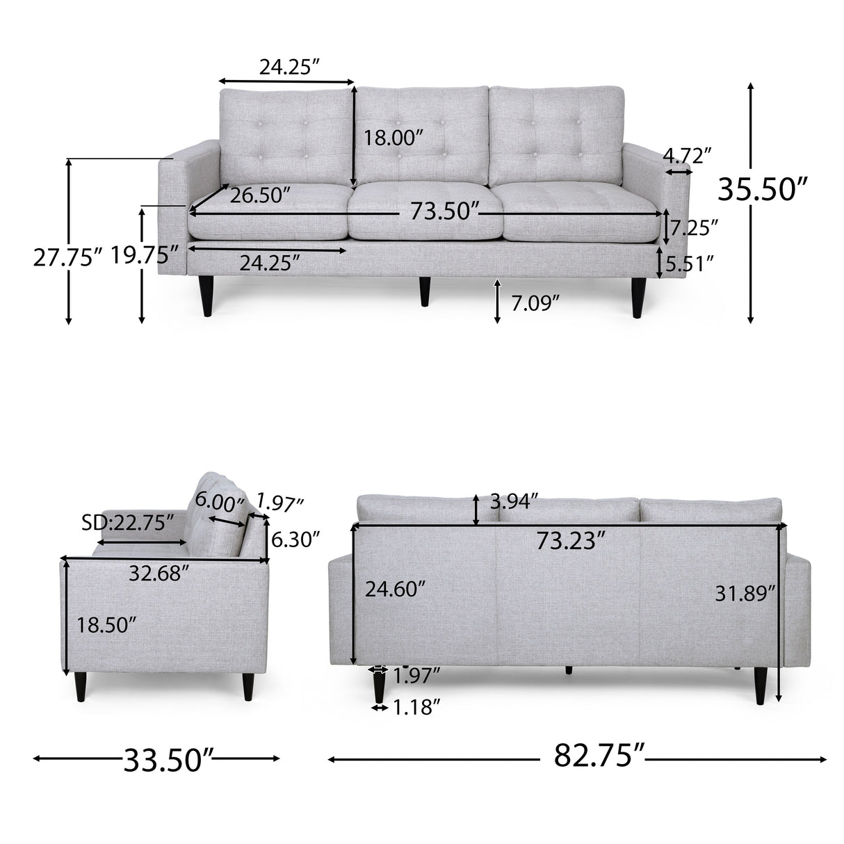 Adderbury Contemporary 3-seat Tufted Fabric Sofa by Christopher Knight Home