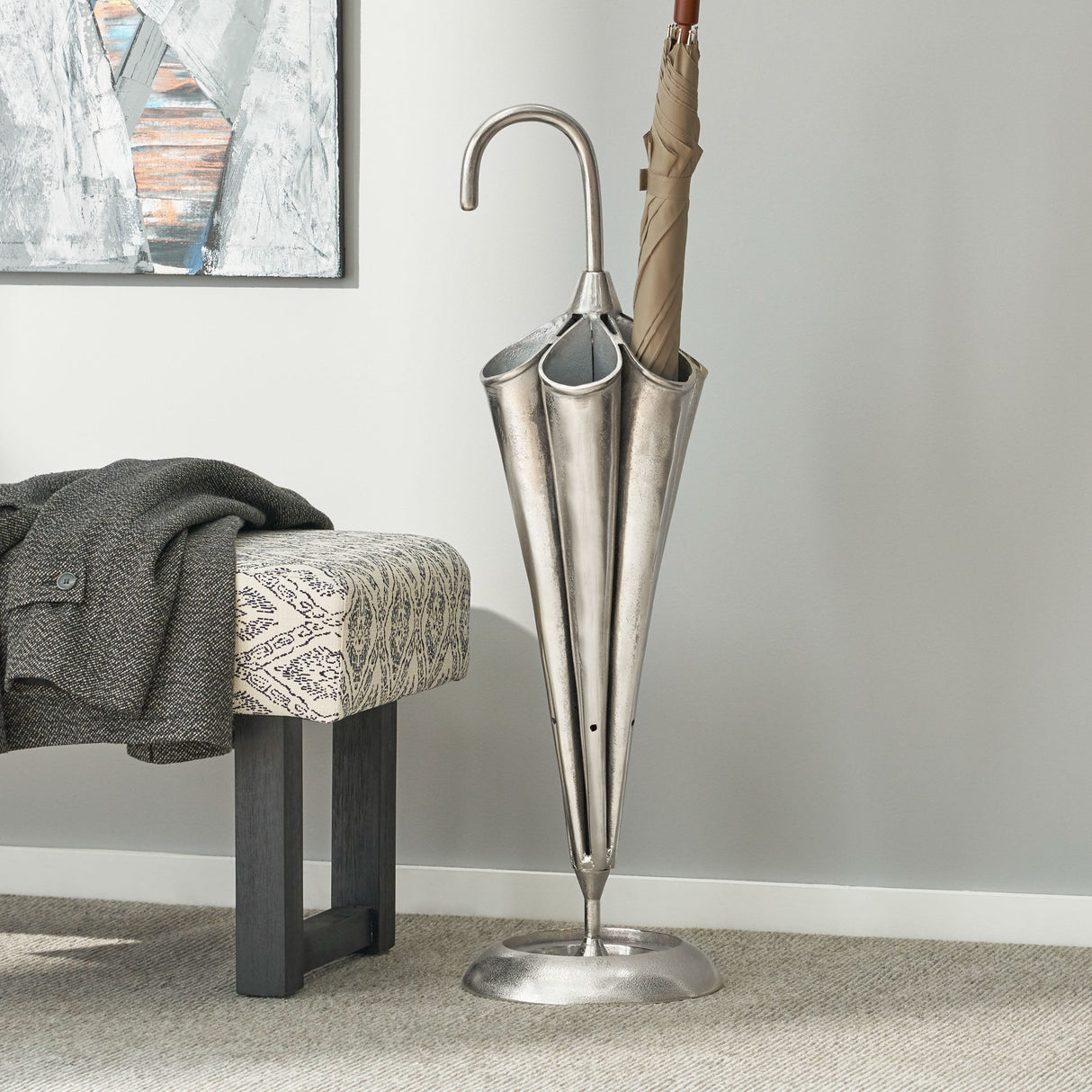 Addyston Indoor Aluminum Handcrafted Umbrella Stand Sculpture by Christopher Knight Home - 10.50" L x 10.50" W x 36.00" H