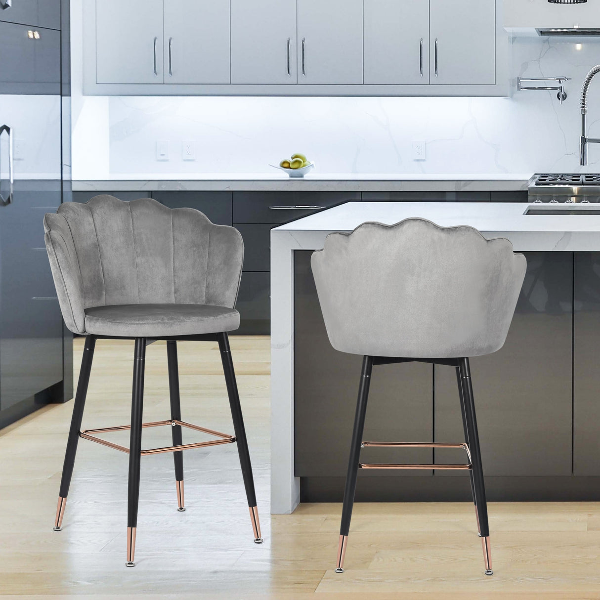 Adeco 42" Height Set of 2 Velvet Bar Stools