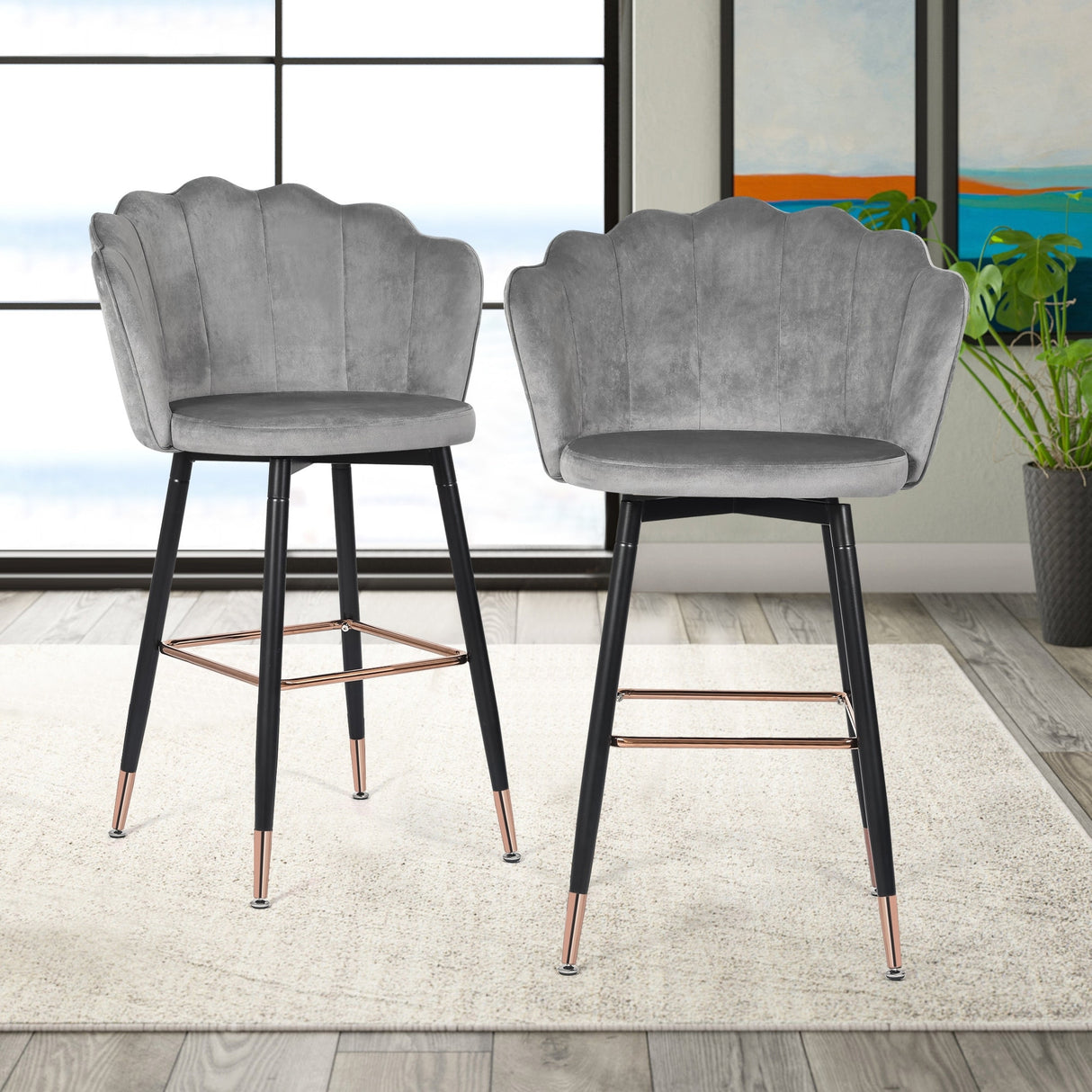 Adeco 42" Height Set of 2 Velvet Bar Stools