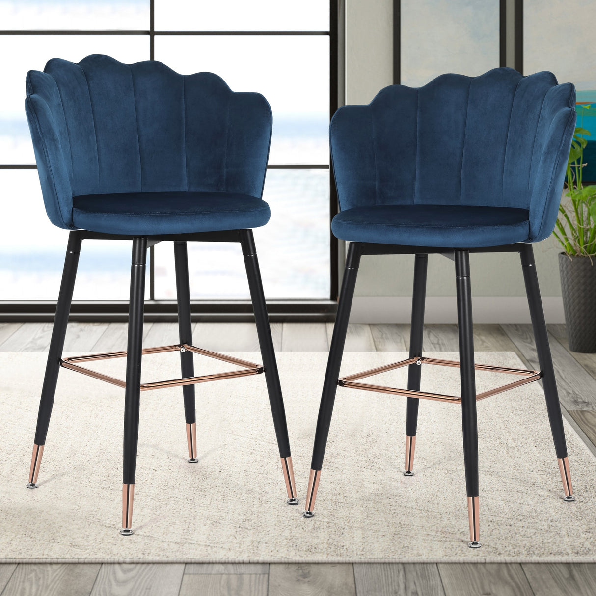 Adeco 42" Height Set of 2 Velvet Bar Stools