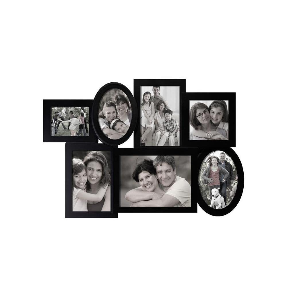 Adeco Black Wood Wall Collage Picture Frame, 7 Openings, Various Sizes