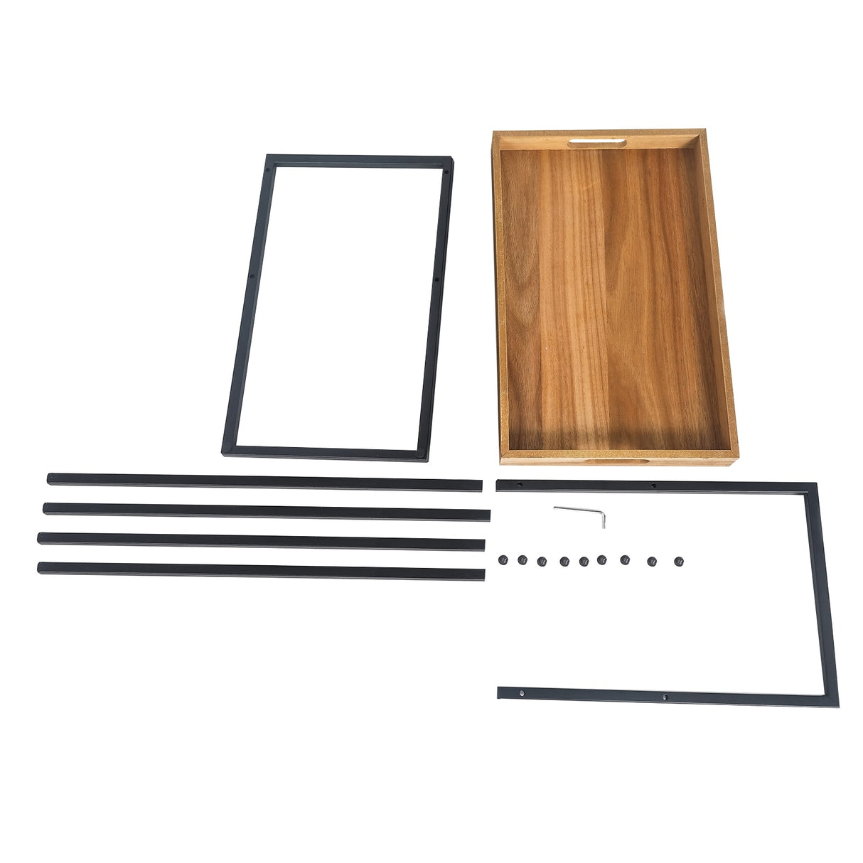 Adeco Side Table Metal Frame End Table with Wood Tray