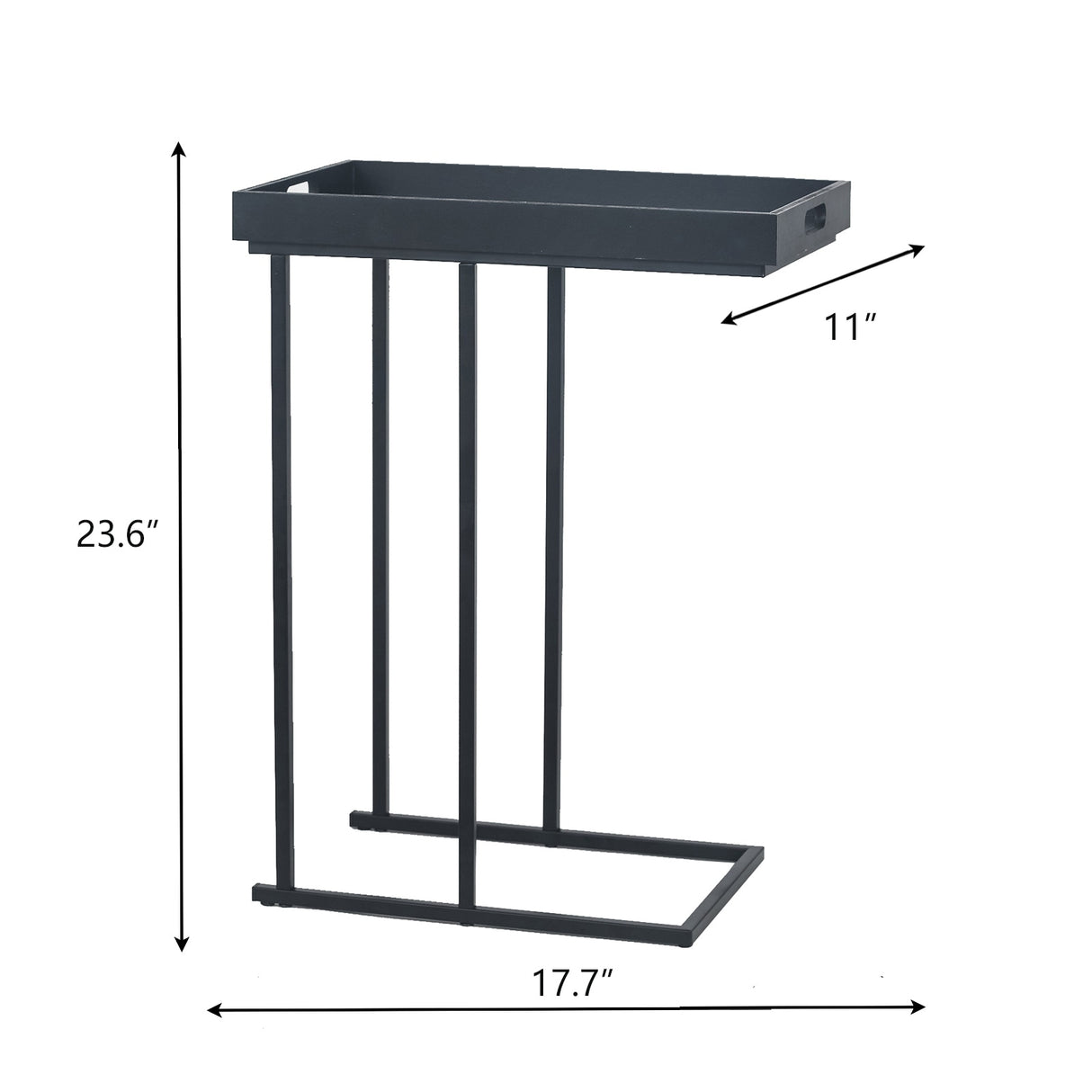 Adeco Side Table Metal Frame End Table with Wood Tray