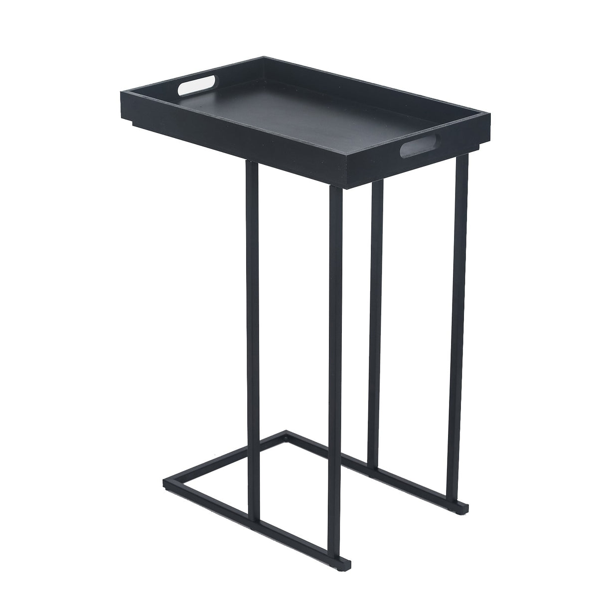 Adeco Side Table Metal Frame End Table with Wood Tray