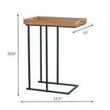 Adeco Side Table Metal Frame End Table with Wood Tray